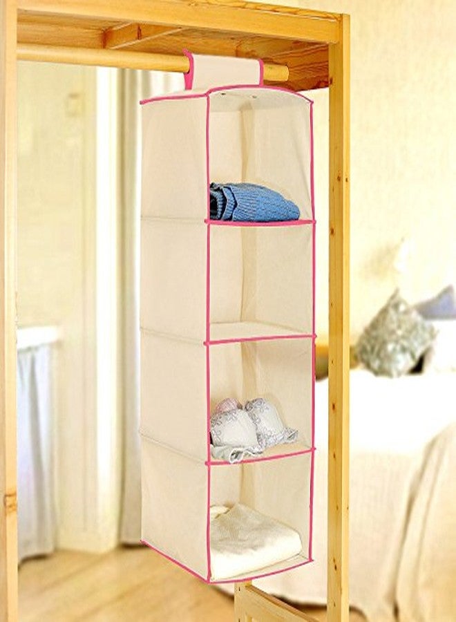 بينديا خزانة ملابس معلقة فاخرة وقابلة للطي من بينديا، بأربعة طبقات، لون كريمي مع حواف وردية. - Image 1